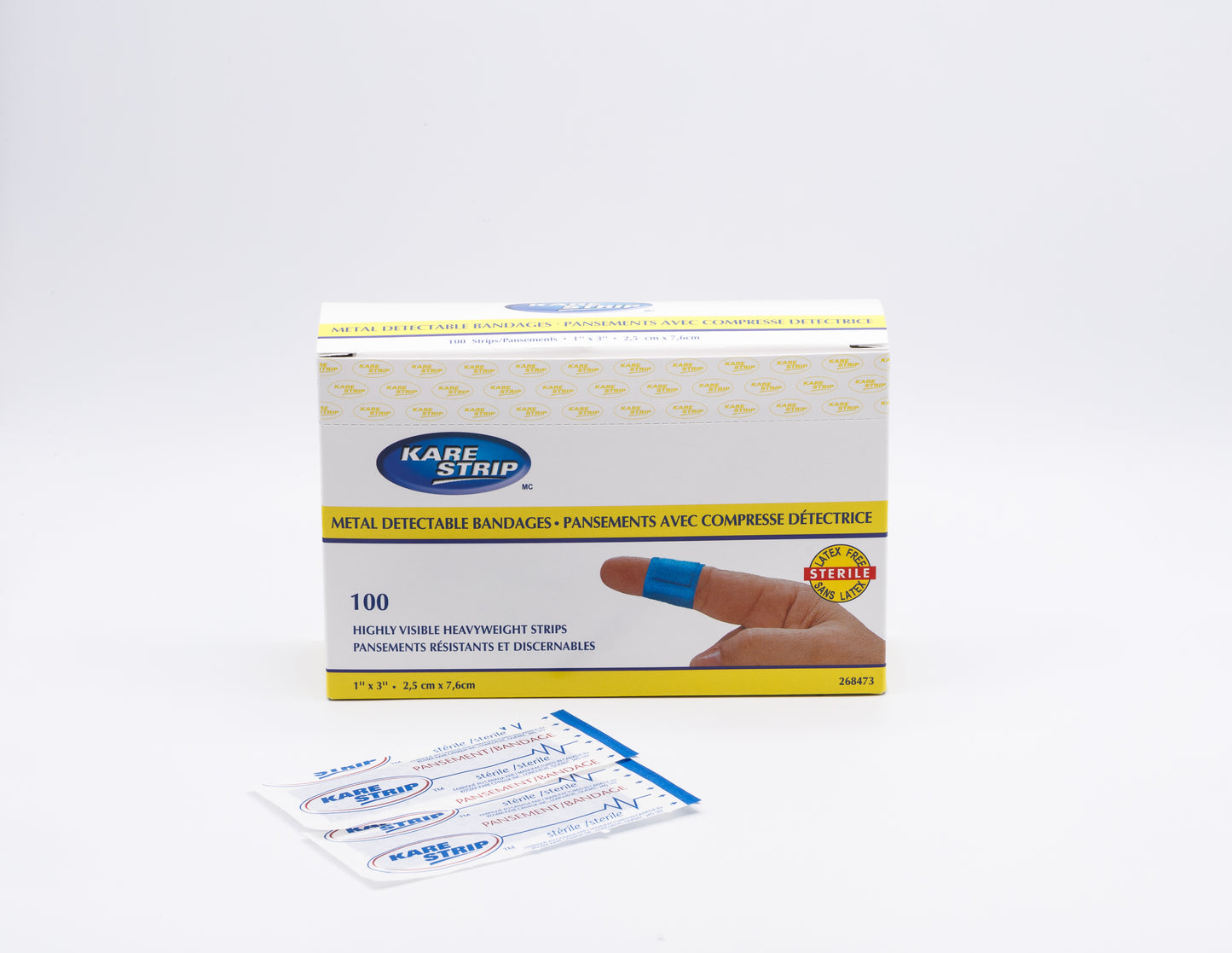 Kare Strip™ Blue Metal Detectable Adhesive Bandages - Heavy Fabric - 1" x 3" (100 Pack) - Perfect for Professional Care