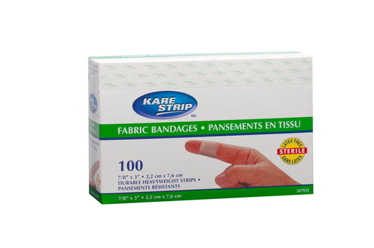 Kare Strip™ Heavy weight Fabric 100'strips 7/8"x3" or 7.6cm x 2.2cm Adhesive Bandages
