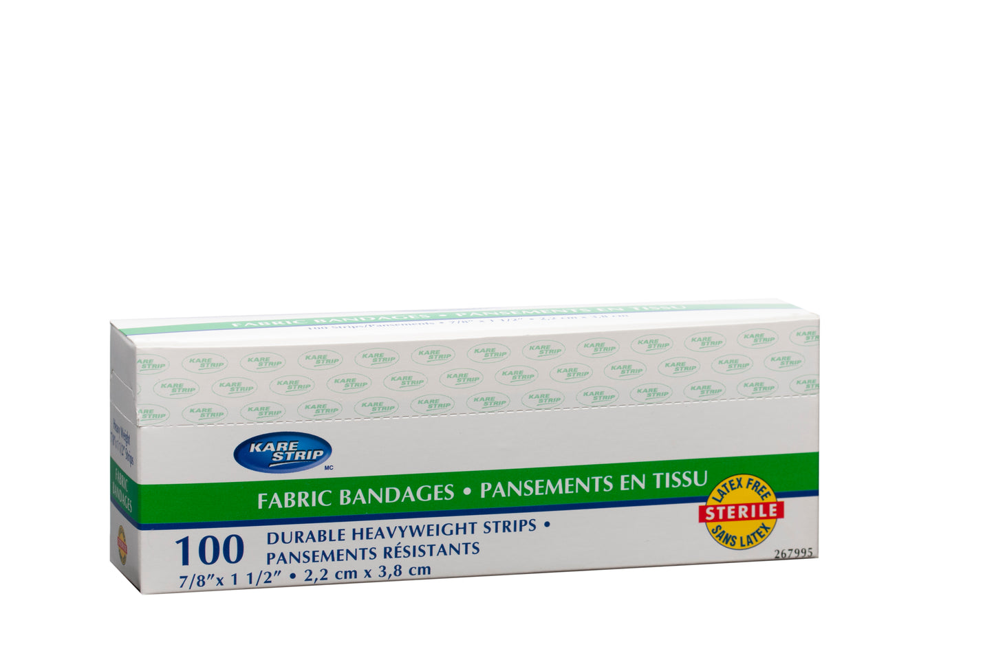 Kare Strip™ Tough Fabric Adhesive Bandage Strip - 3.8 x 2.2 cm - Latex-Free - Box of 100 - Ideal for Professional and Industrial Use