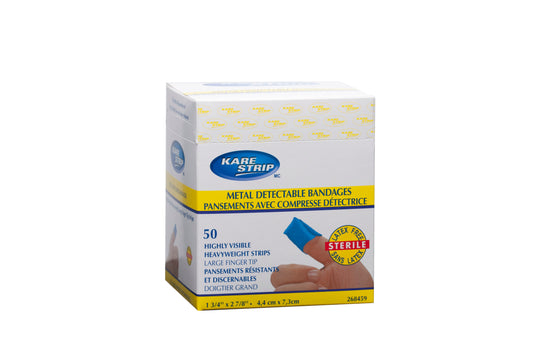 Kare Strip™ Blue Metal Detectable Fingertip Large bandages – 50’S par boîte